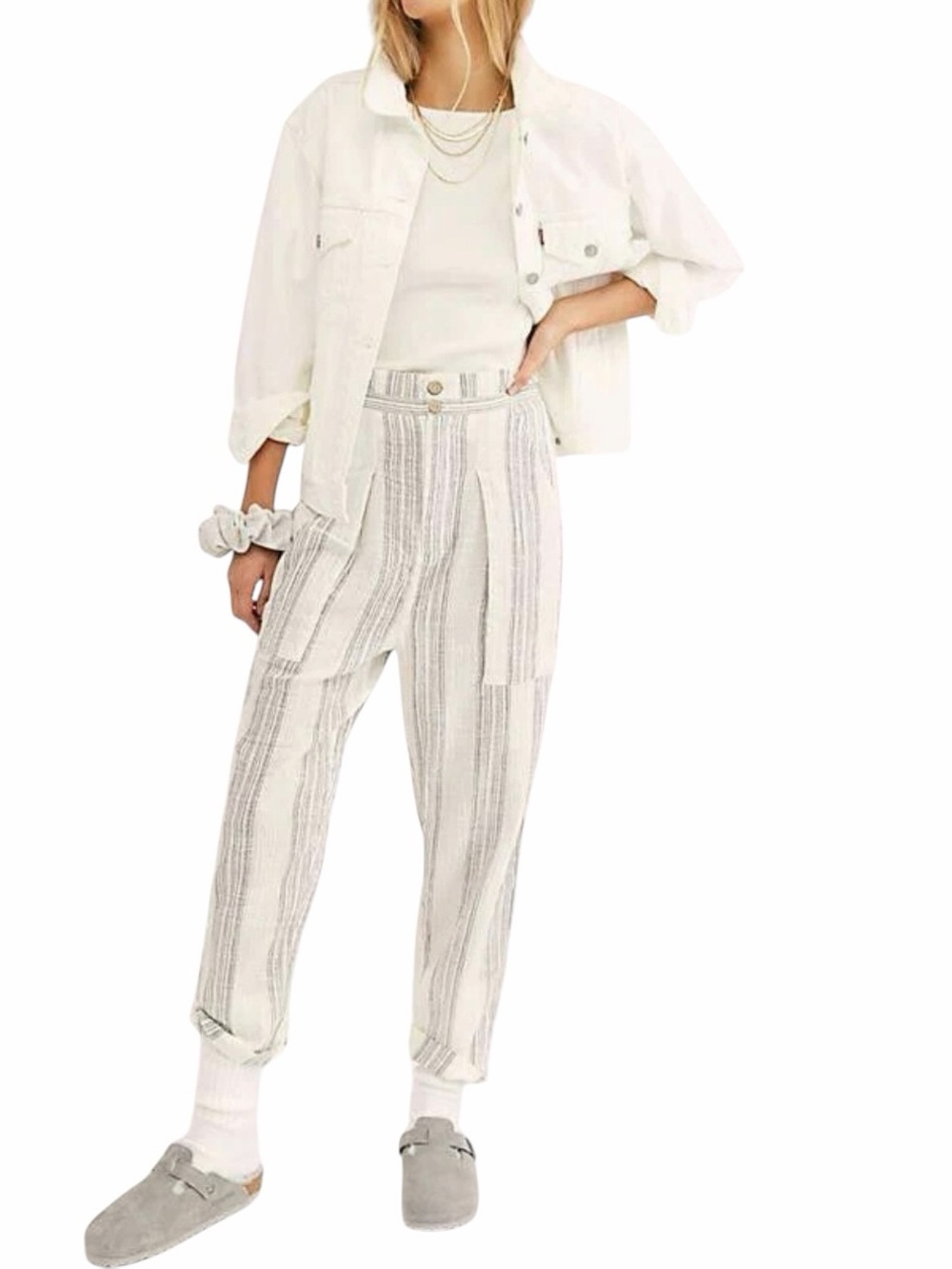 Free People Pants Size Large NWT Ivory Semi Sweet High Rise Coastal Beach Crop